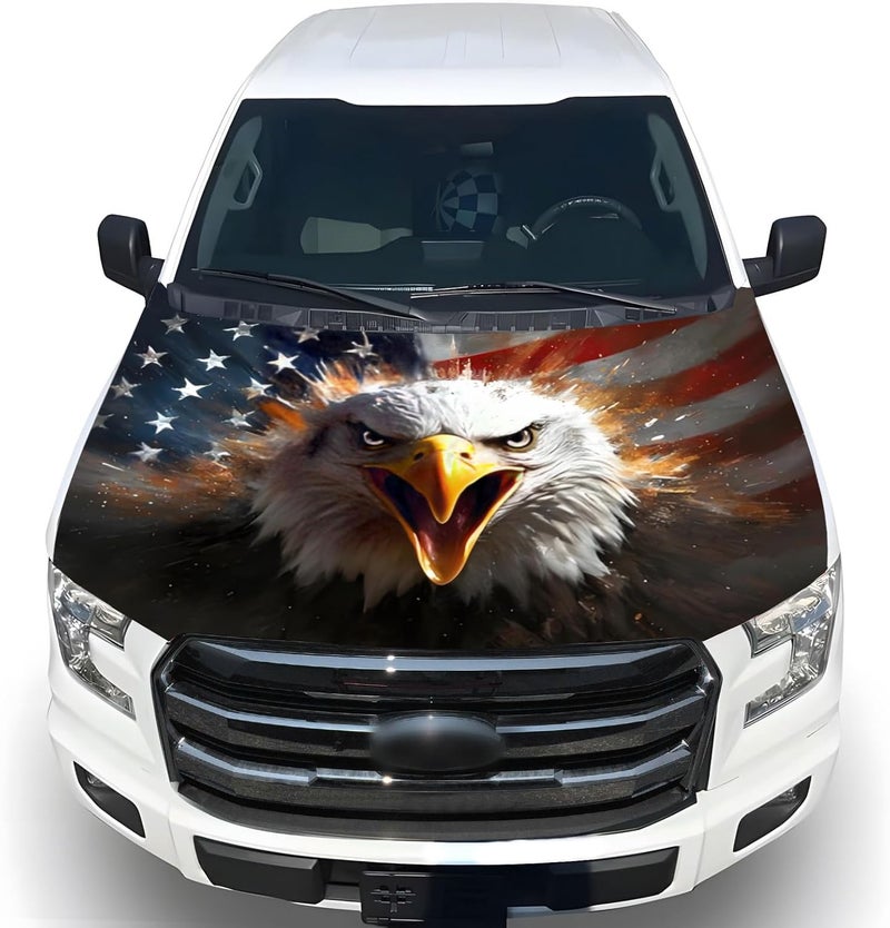 Tobethay American Car Hood Cover - 59x51 in Car Hood Cover Eagle Flag Bonnet Banner with 2 Adjustable Triangular Fasteners, Universal Fit for Trucks, SUV, 250th Anniversary Flag - Image 1
